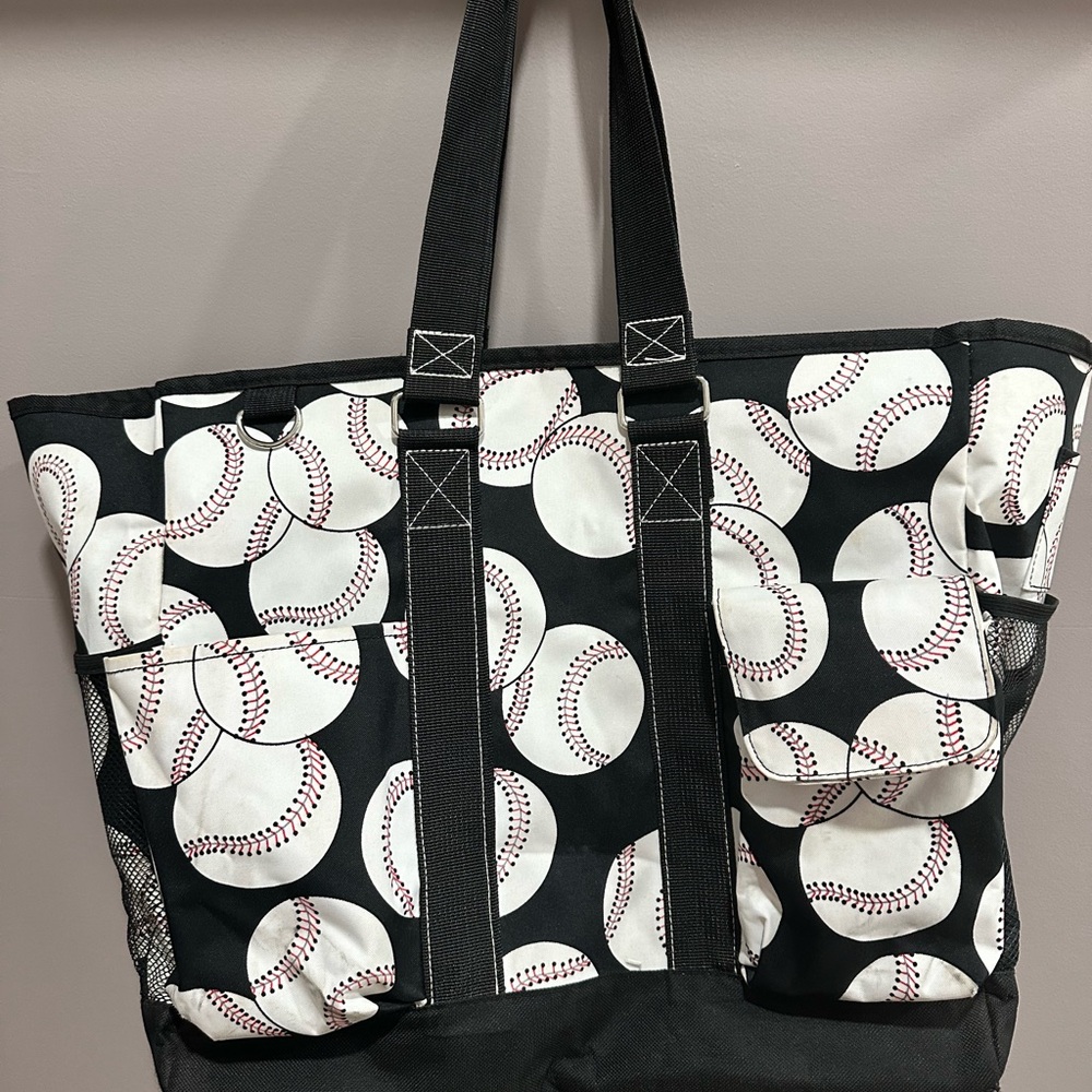Baseball Print Tote Bag - Black and White